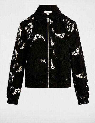 Kurze Jacke mit Spitze schwarz damen