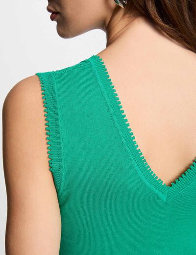 Pull sans manches ajouré vert émeraude femme