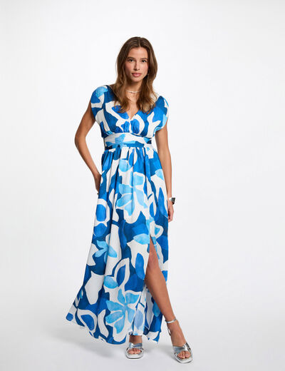 Robe longue droite imprimée multicolore femme