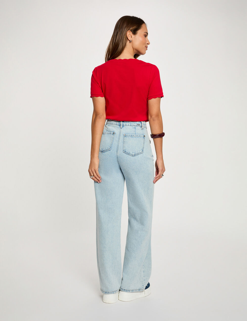 Tailliertes V-Ausschnitt T-Shirt rot damen