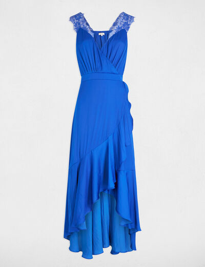 Robe longue droite fluide bleu electrique femme