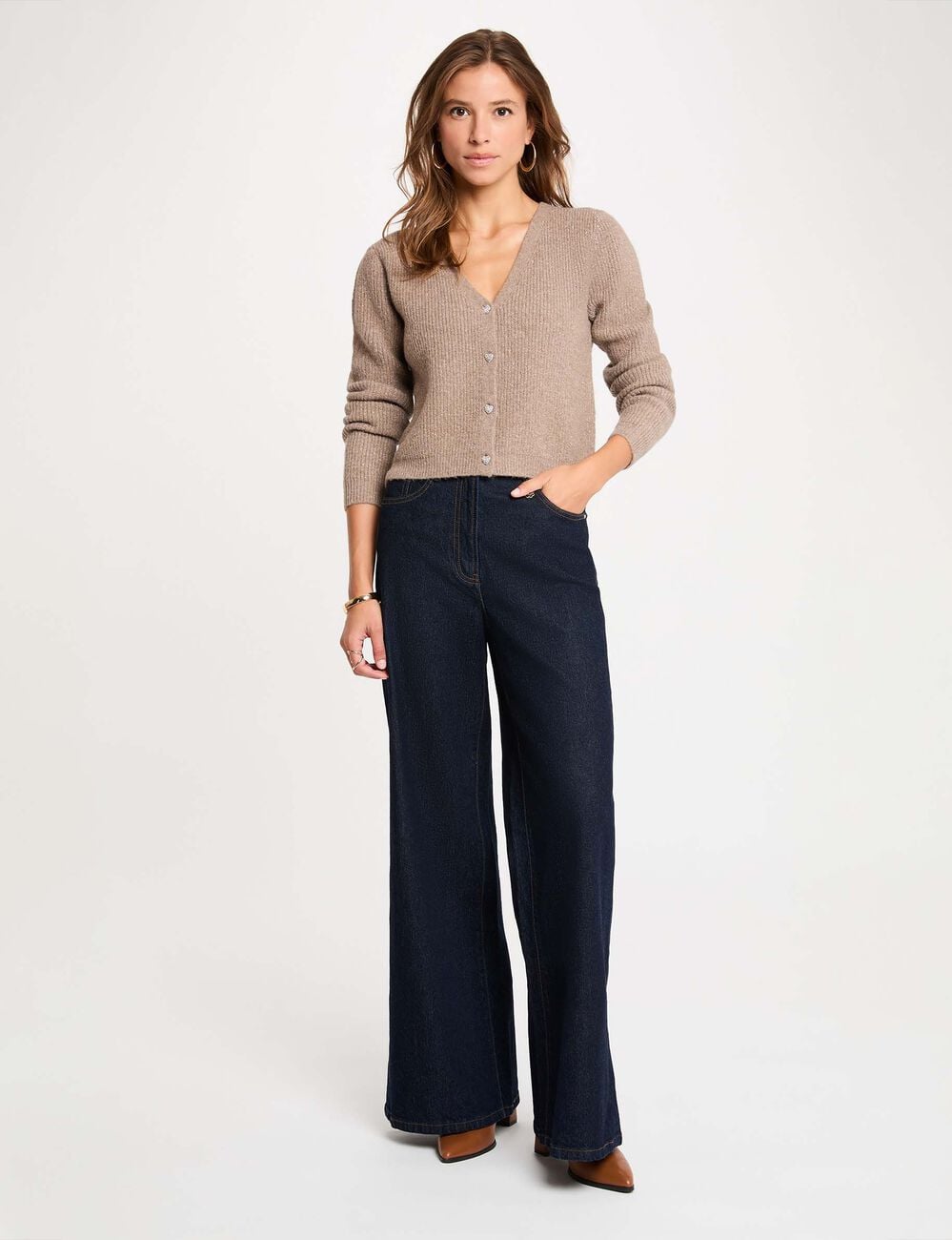 Strickweste mit V-Ausschnitt mittelbeige damen