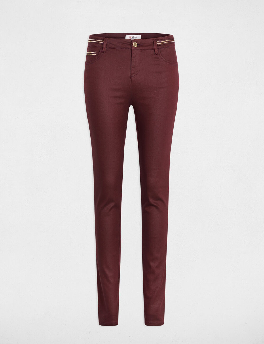 Pantalon slim enduit prune femme