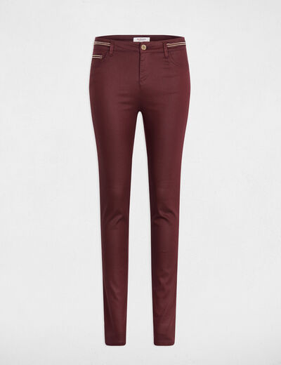 Pantalon slim enduit prune femme