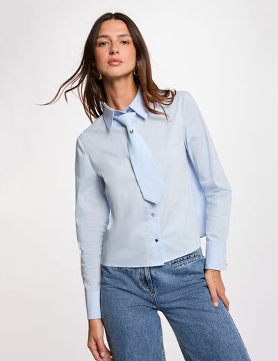 Chemise manches longues bleu ciel femme