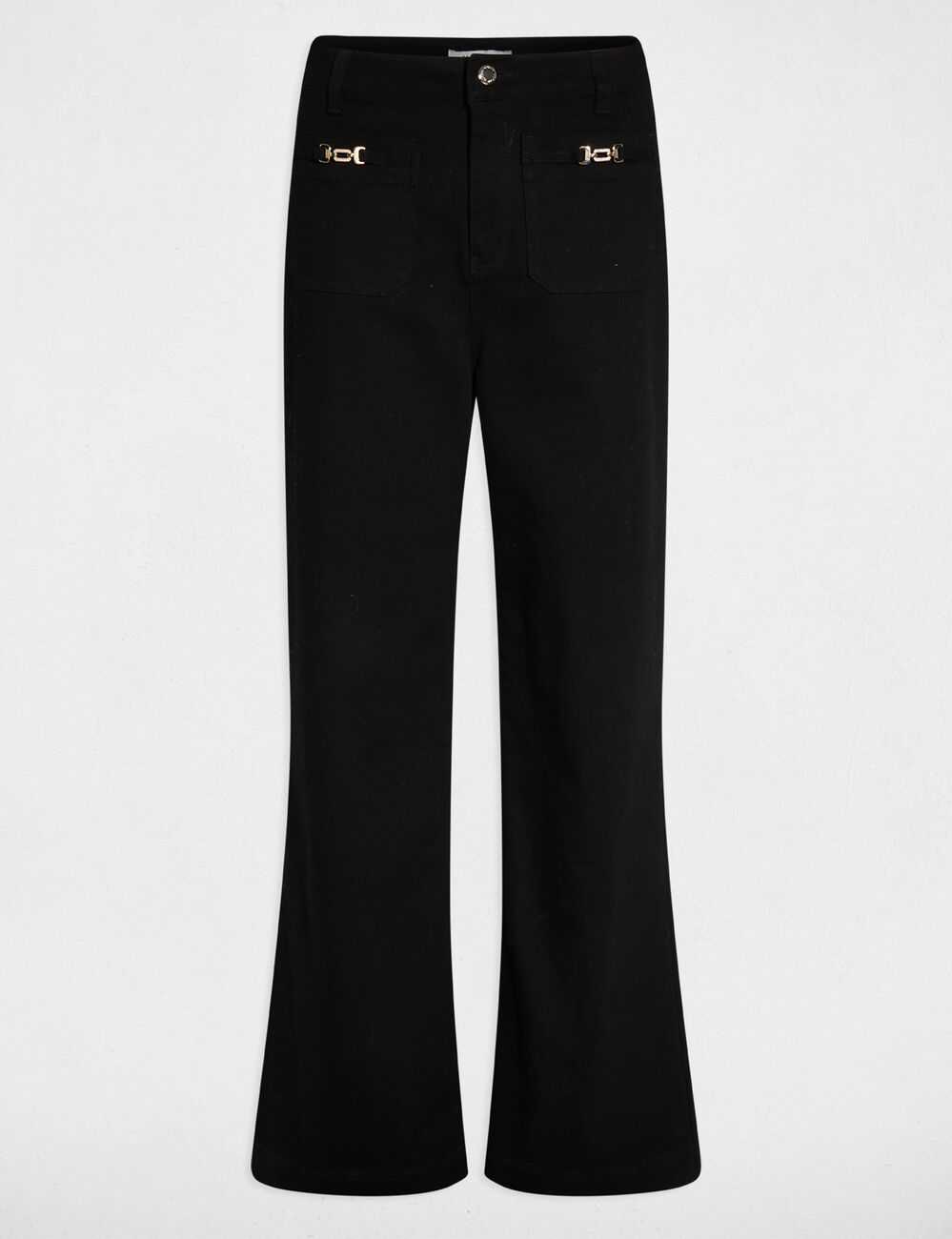 Weit geschnittene hochgeschnittene Hose schwarz damen