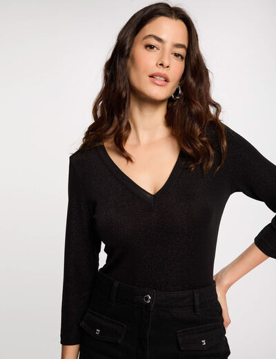 T-shirt manches 3/4 noir femme