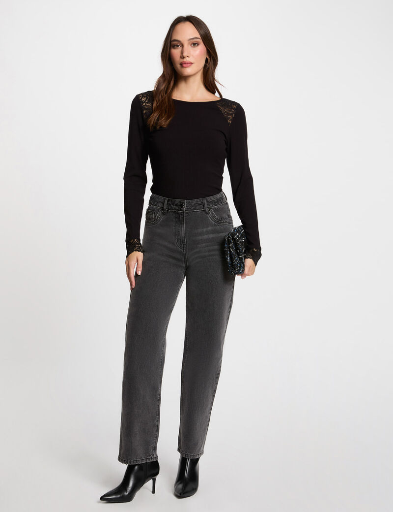 langarm body mit ripp effekt schwarz damen Langarm-Body mit Ripp-Effekt schwarz damen