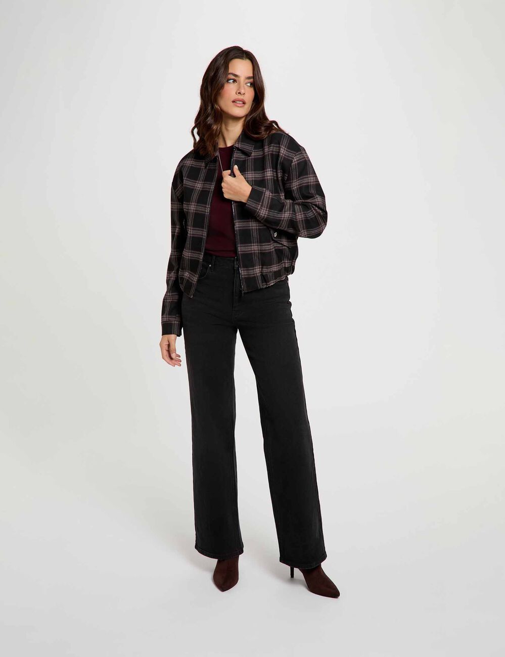 Blouson &agrave; carreaux noir femme