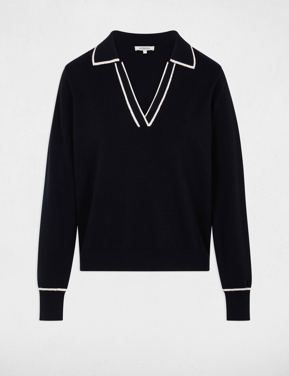 Pull col polo bleu marine femme