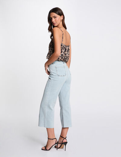 Pantalon jambe large 7/8ème denim bleach femme