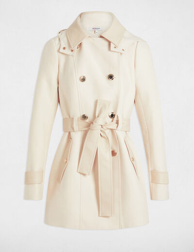 Trenchcoat Kunstlederdetails elfenbein damen
