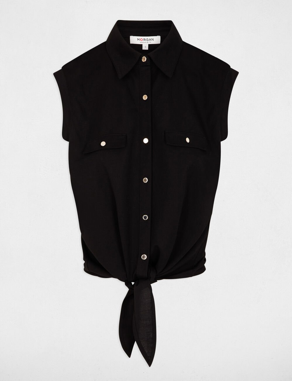 Chemise nou&eacute;e sans manches noir femme