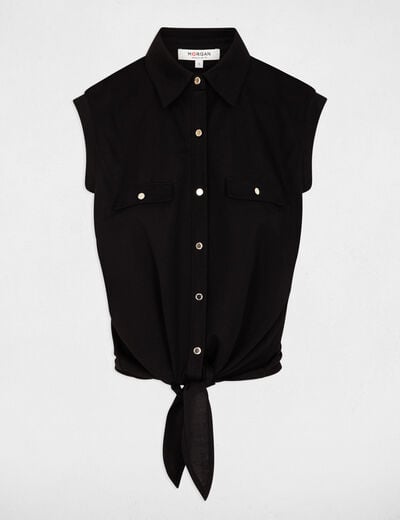 Chemise nou&eacute;e sans manches noir femme