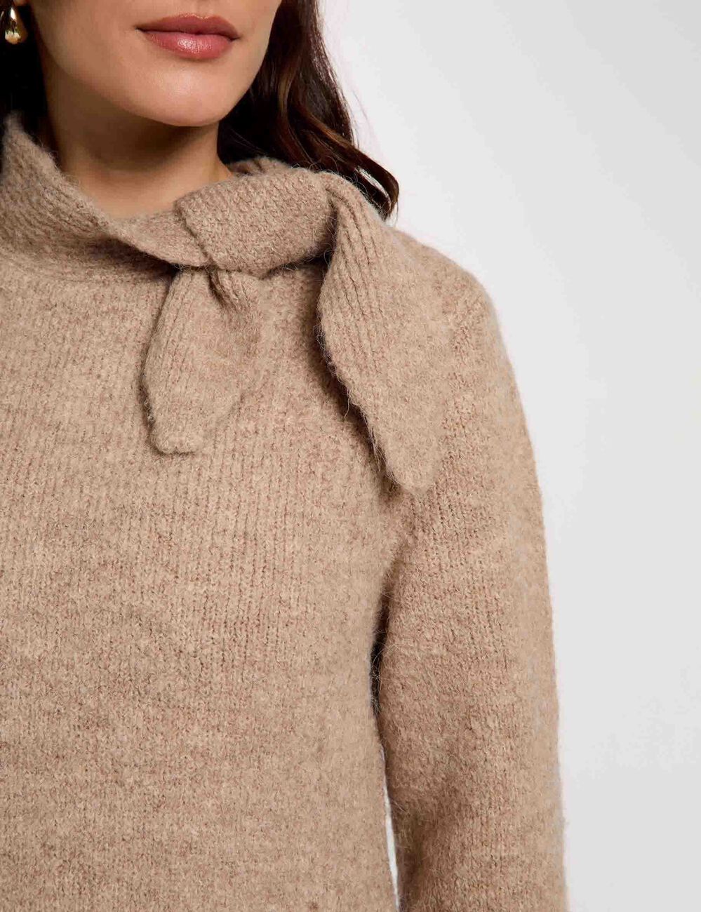 Pull col montant beige moyen femme