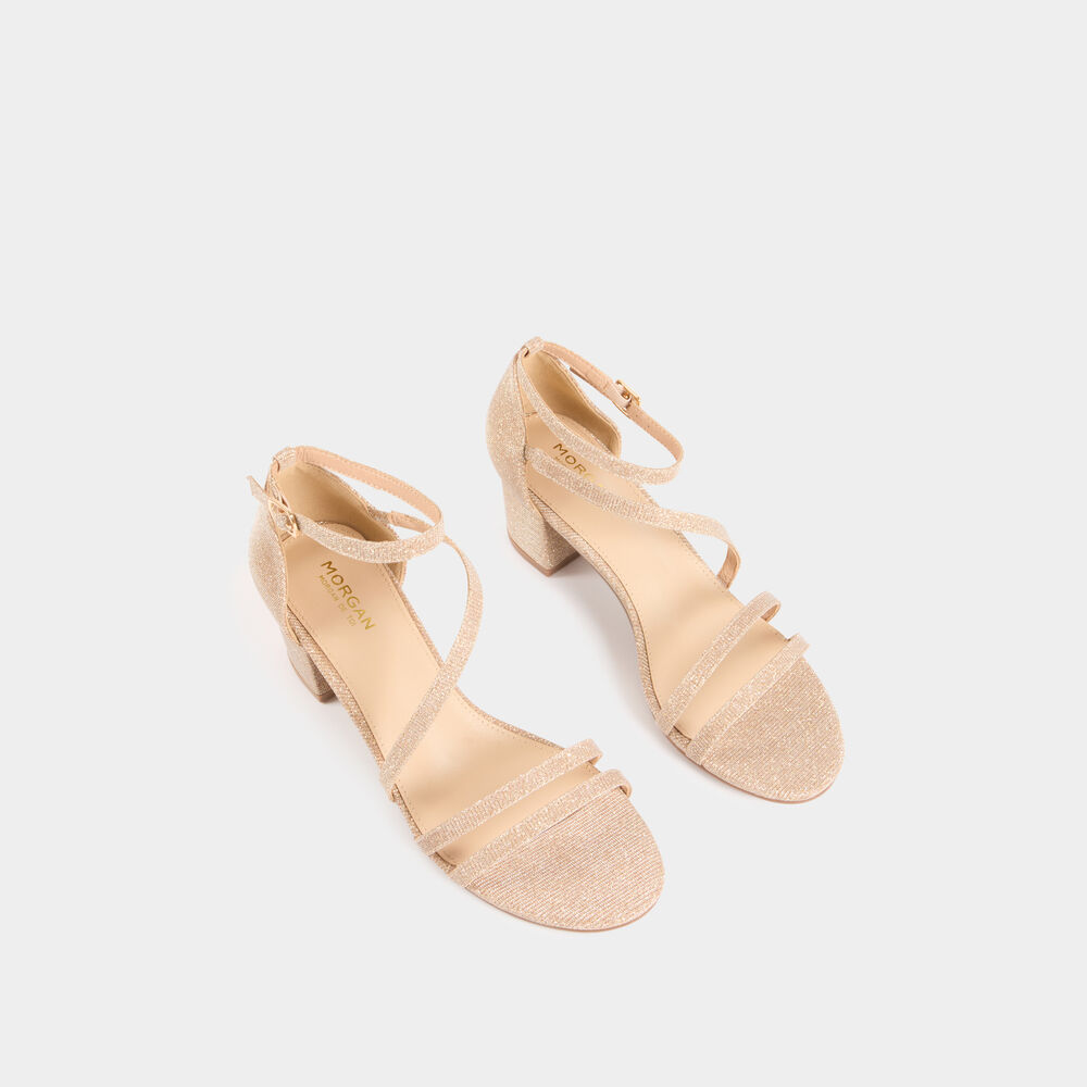 Sandales à talons métallisées beige femme