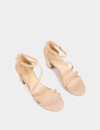 Metallische Sandalen mit Absatz beige damen