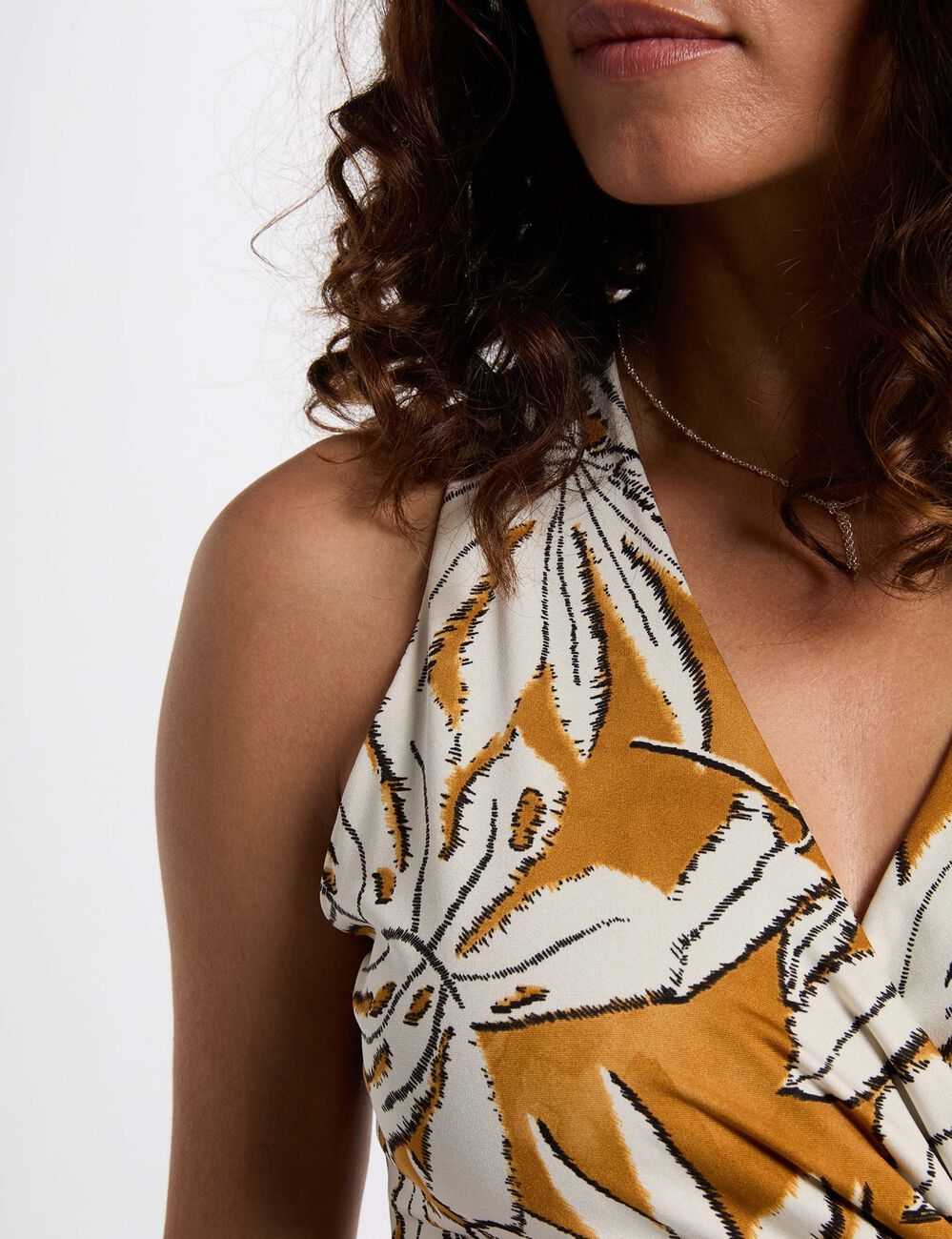 Satin-Top mit V-Ausschnitt senfgelb damen