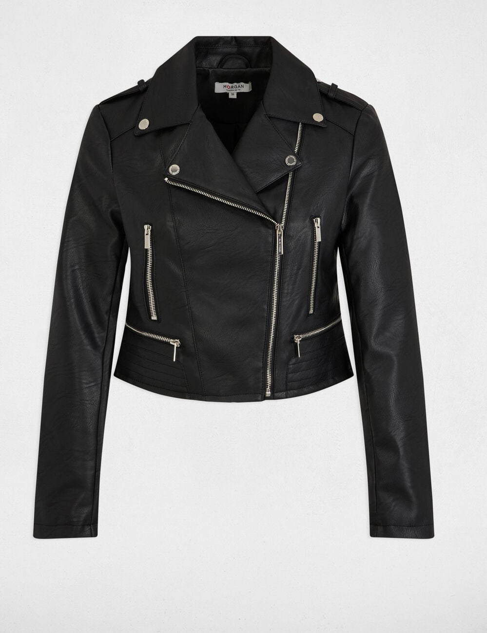 Blouson cintr&eacute; similicuir noir femme