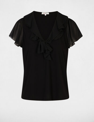 T-shirt col lavalli&egrave;re noir femme