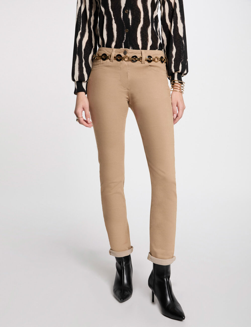 Pantalon droit camel femme