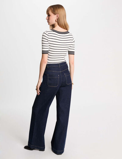 Kurzärmeliger, gestreifter Pullover weiss damen