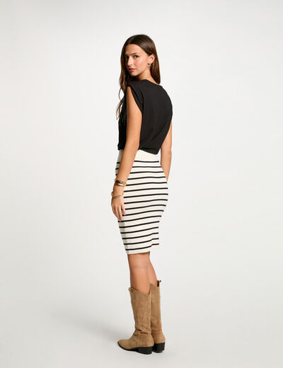 Jupe tricot moulante rayée ecru femme