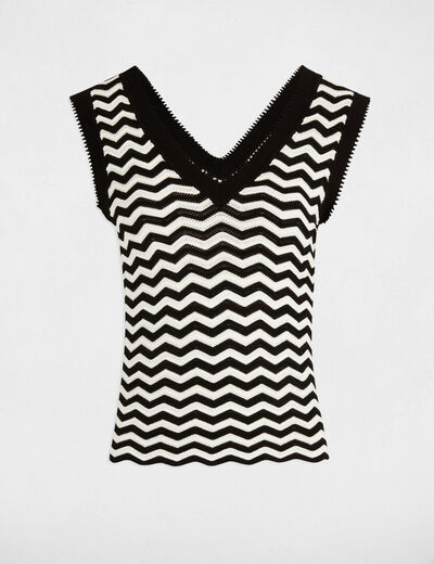 Top maille sans manches rayé noir femme