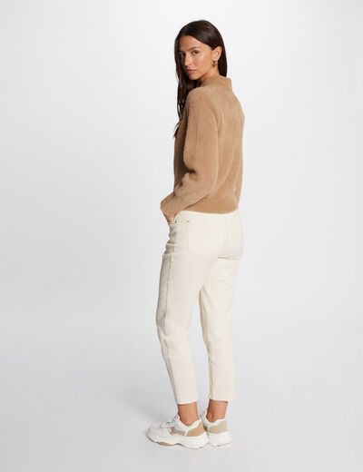 Gilet manches longues col &agrave; revers camel femme