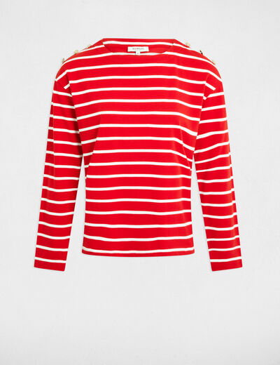 Gestreiftes Langarm-T-Shirt weiss damen
