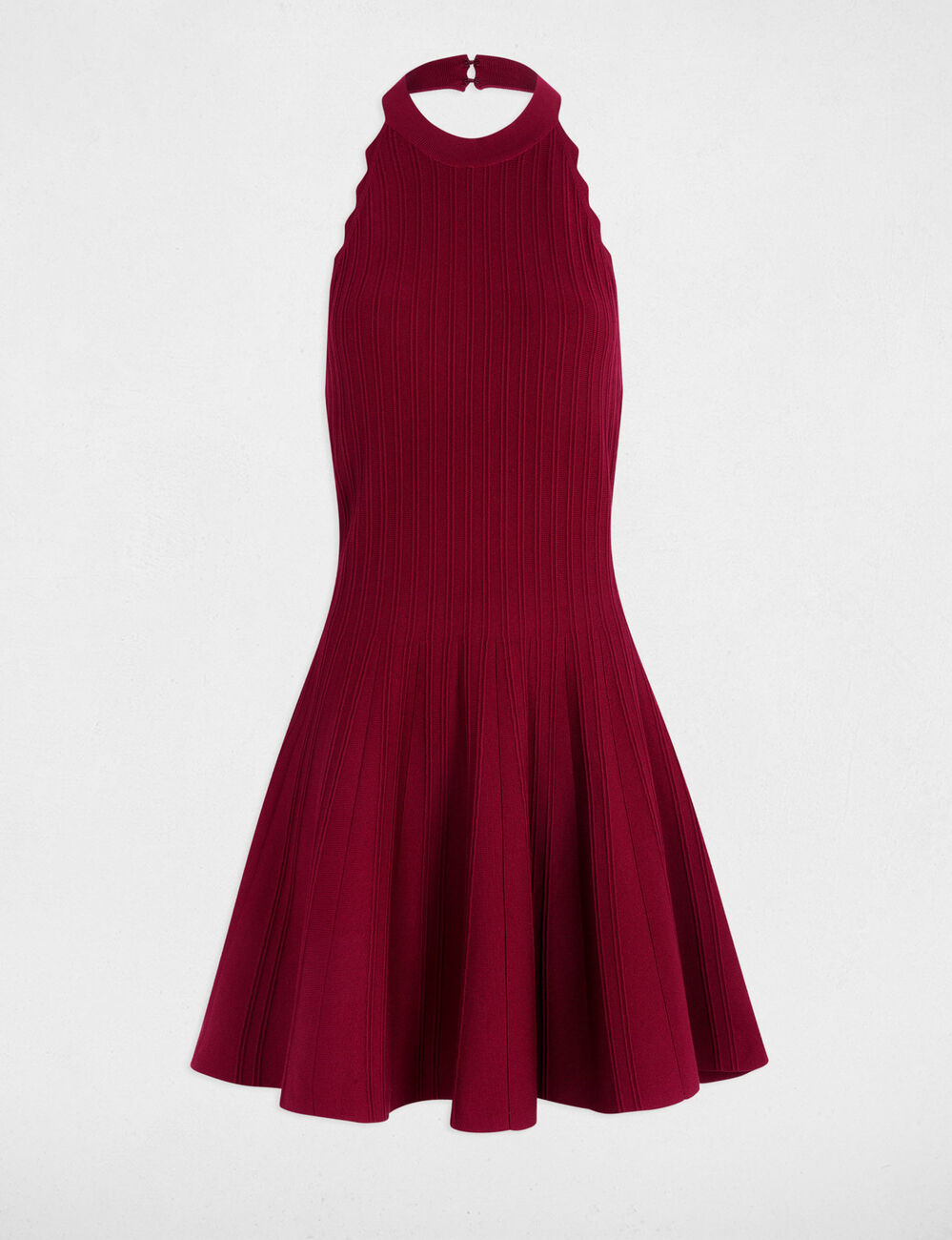 Robe tricot &eacute;vas&eacute;e sans manches bordeaux femme