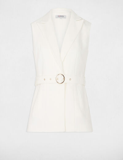 Veste droite sans manches ceinturée blanc femme