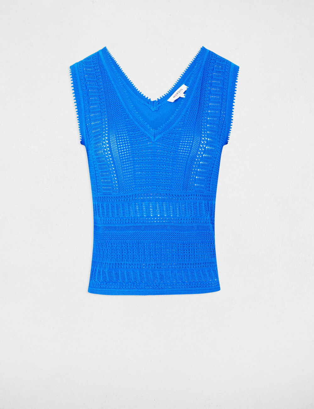 Pull sans manches ajouré bleu electrique femme