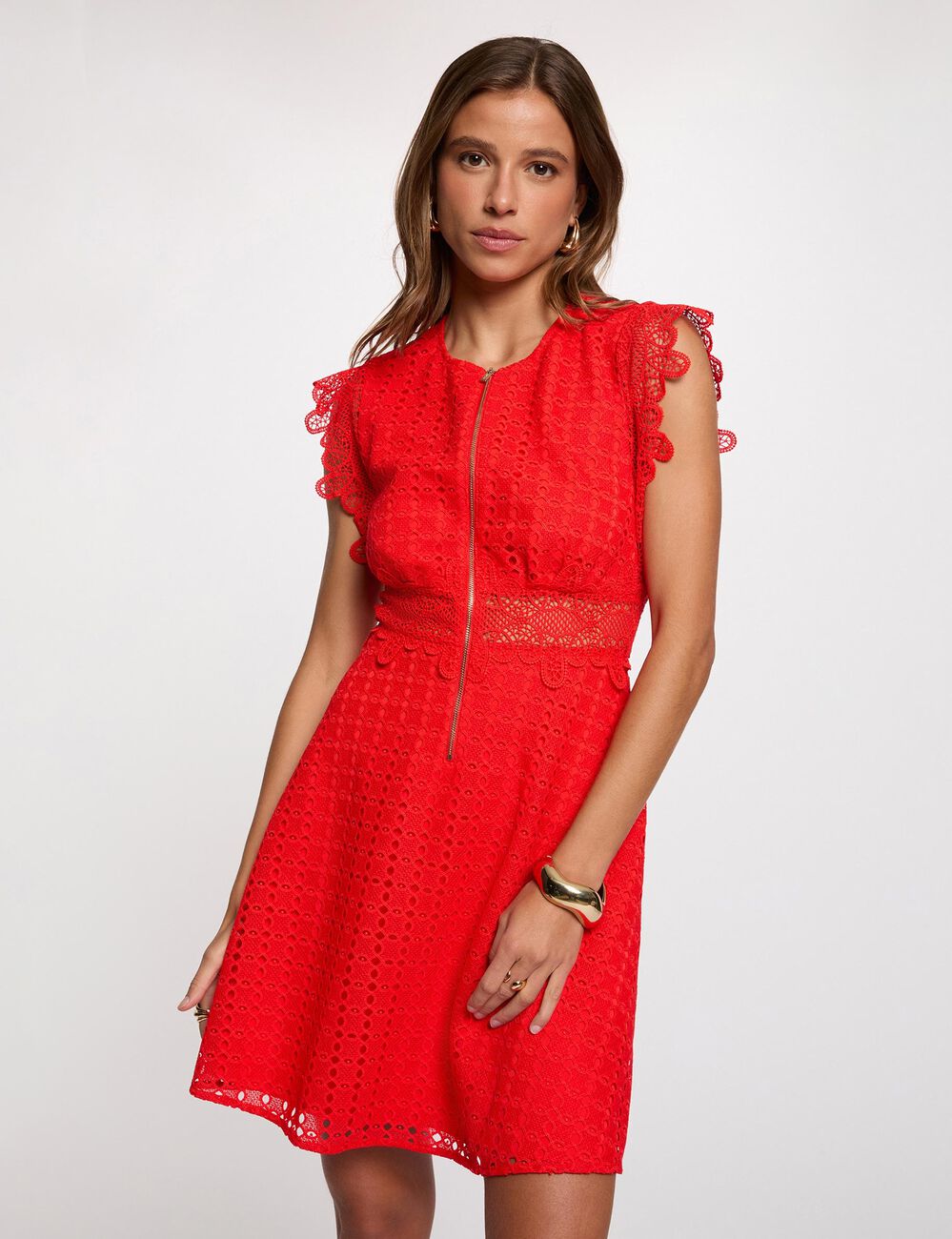 Kurzes ausgestelltes Kleid mit Spitze leuchtend rot damen