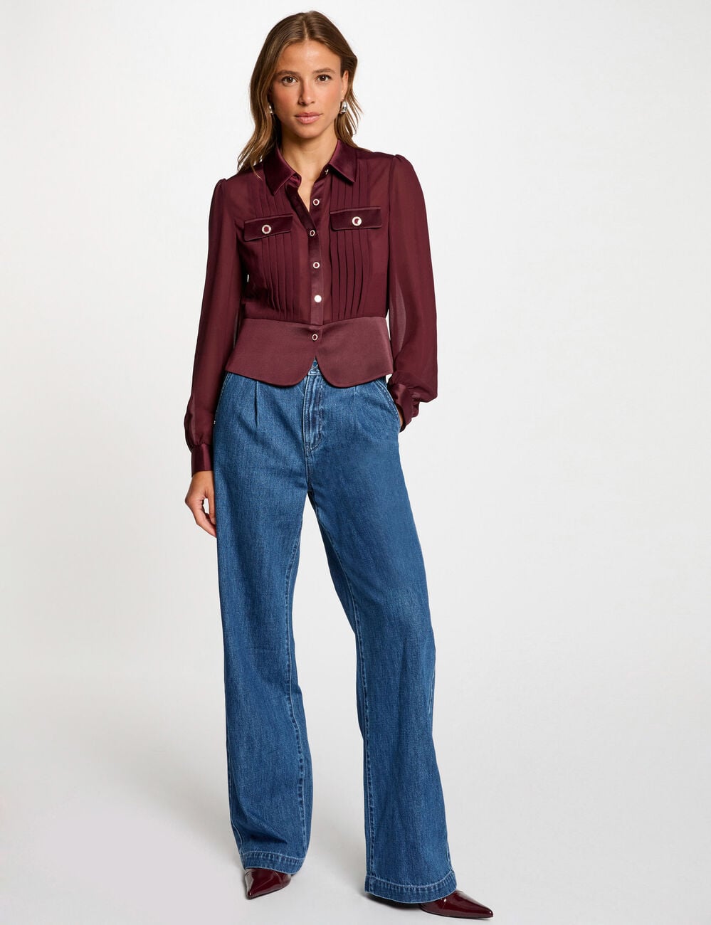 Taillierte Satinbluse pflaume damen