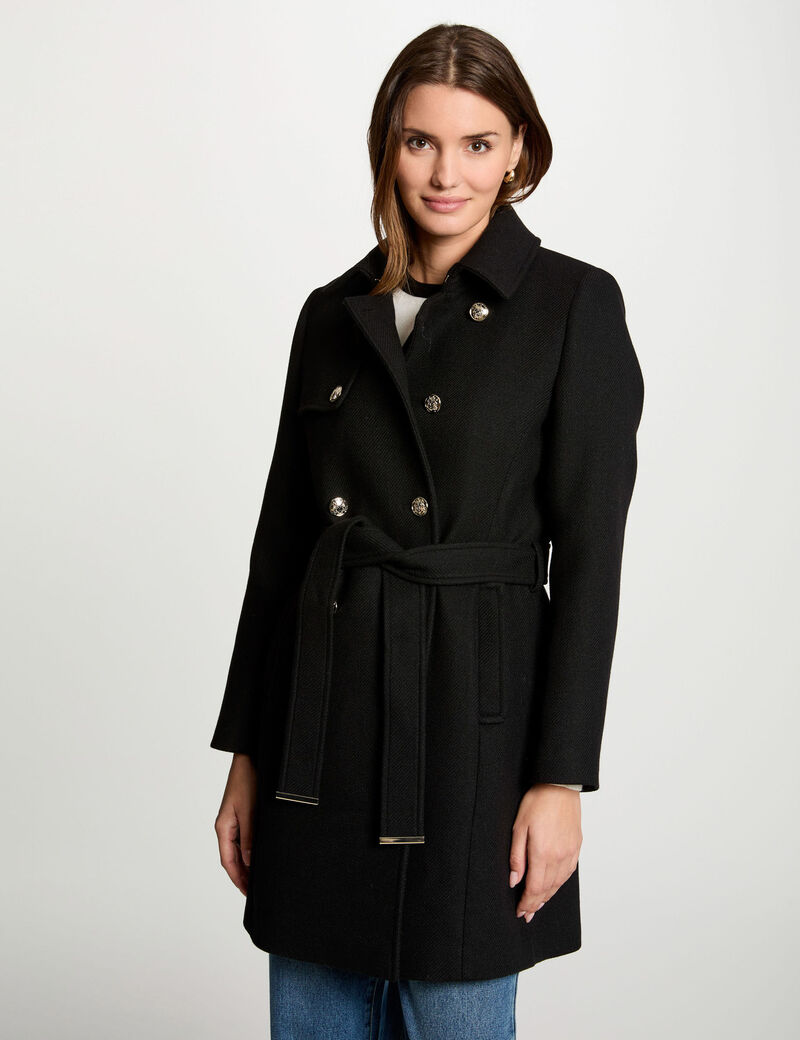 Manteau long ceinturé noir femme