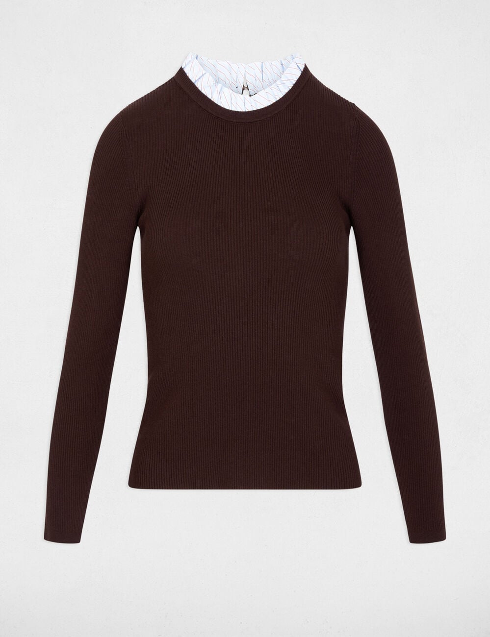Pullover mit Rundhals und Volants dunkelbraun damen