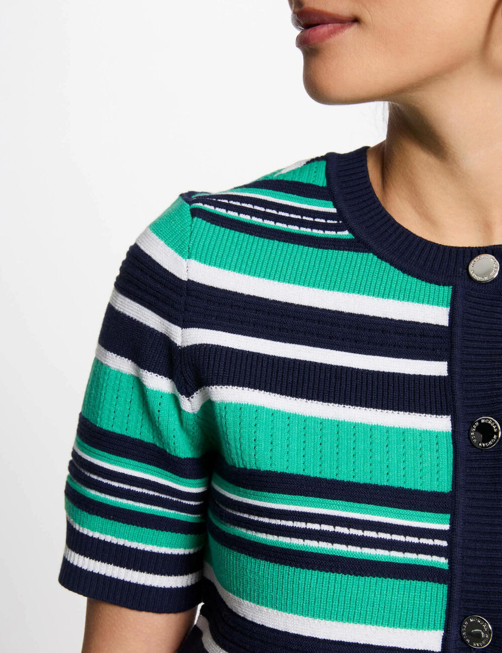 Kurzärmelige gestreifte Strickjacke mehrfarbig damen