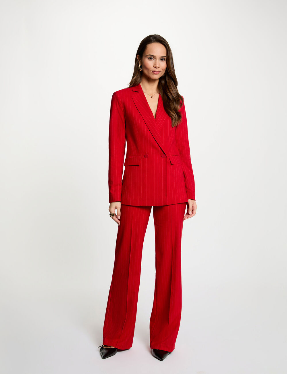 Blazer ajust&eacute; rayures rouge femme