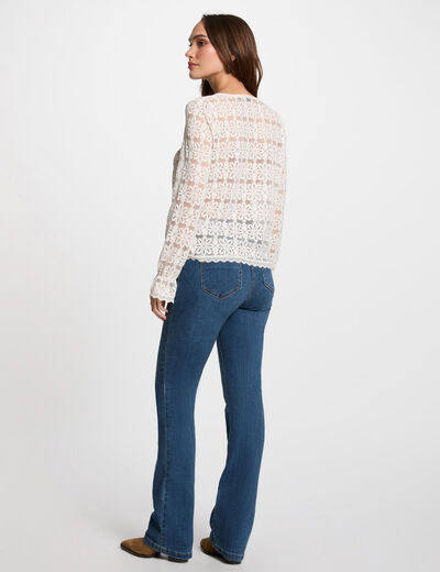Langarm-T-Shirt elfenbein damen