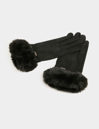 Gants détails fourrure noir femme