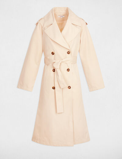 Langer trenchcoat mit reverskragen sandfarben damen