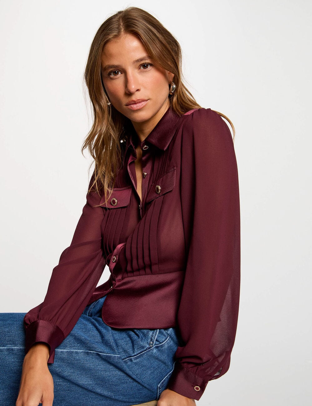 Taillierte Satinbluse pflaume damen