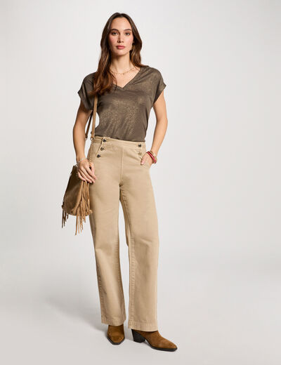 Weite Hose mit Zierknöpfen marron clair damen