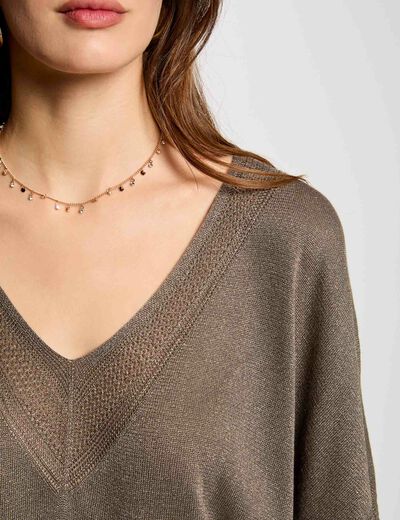 Kurzarm-Pullover mit V-Kragen khakigrün damen