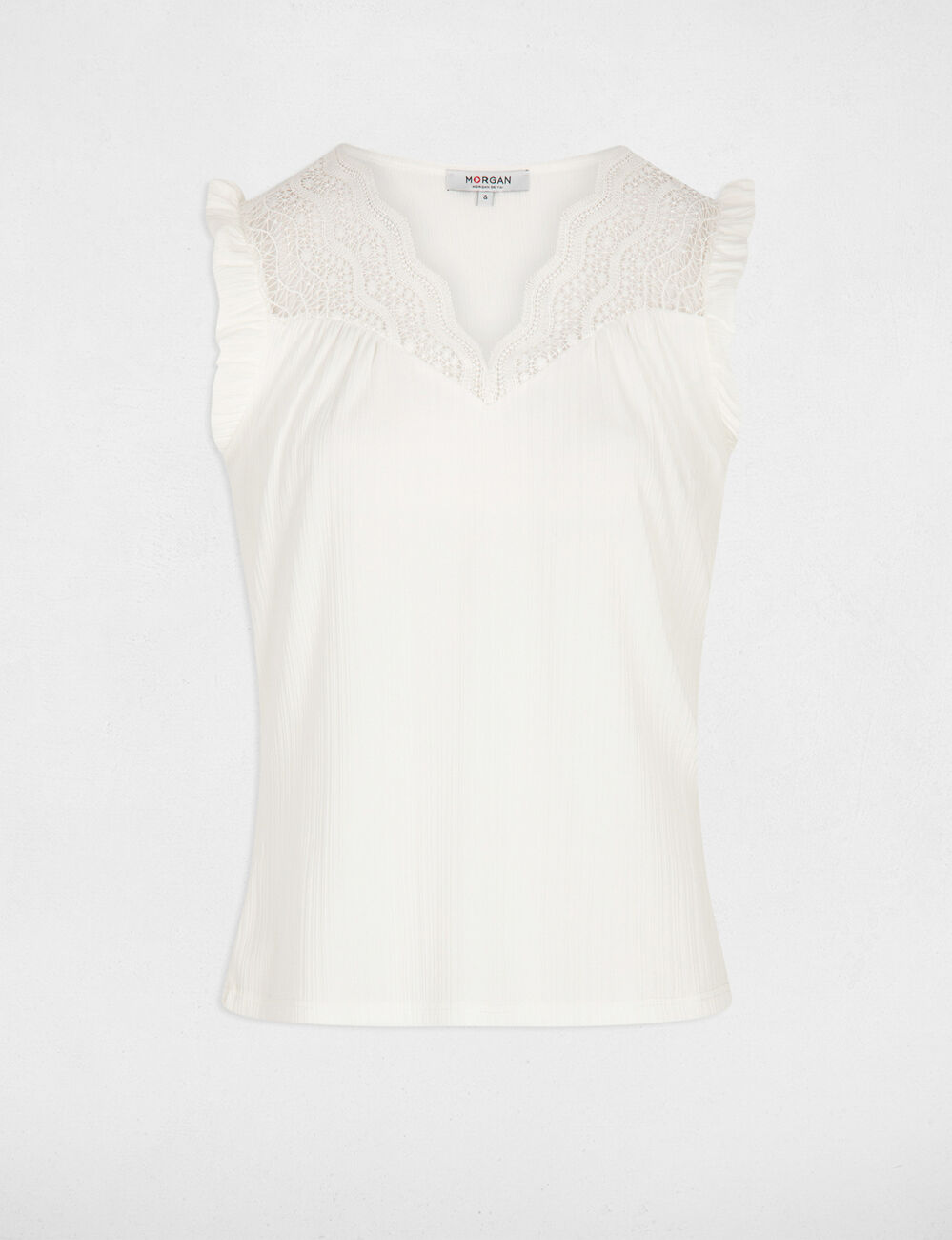 Plissee-Top mit Spitze elfenbein damen