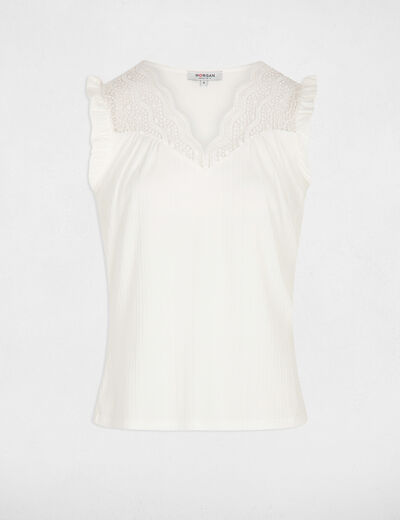 Plissee-Top mit Spitze elfenbein damen