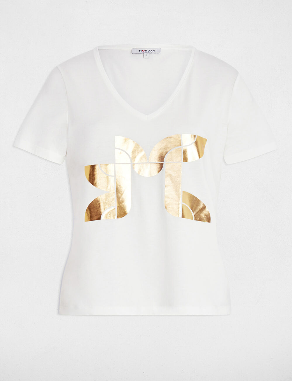 Kurz geschnittenes T-Shirt mit Druck weiss damen