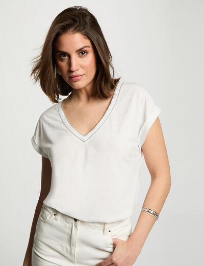 T-shirt manches courtes ivoire femme