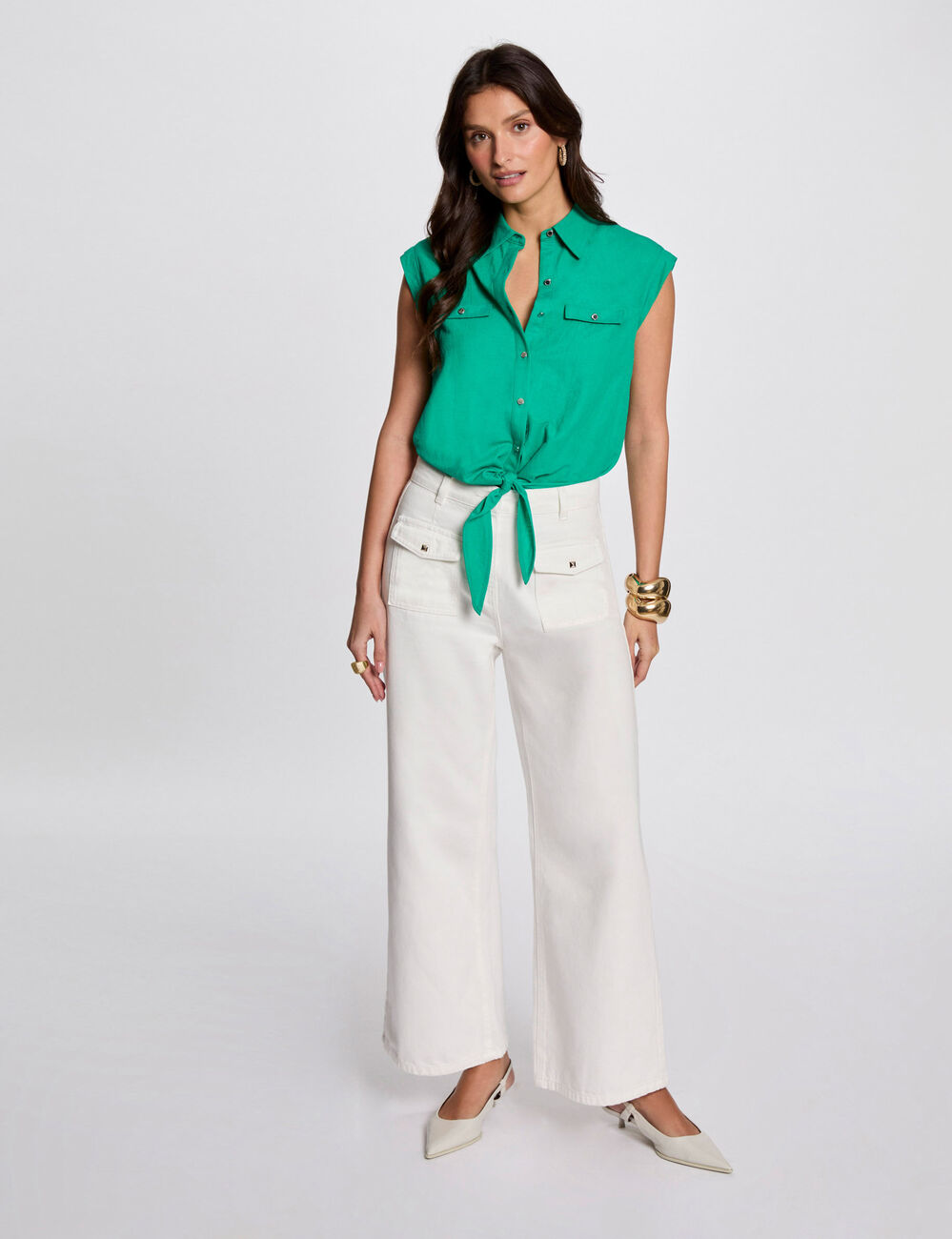 Ärmellose Bluse smaragdgrün damen